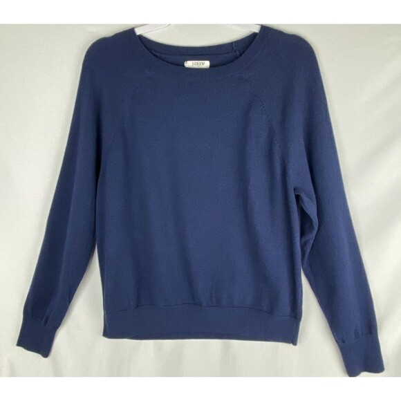 J.Crew Sweater Womens Size Medium Blue Cotton Cashmere Blend Raglan Crewneck - Picture 1 of 11